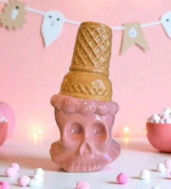 New Pink Girly Skeleton Melting Ice Cream Cones Halloween Holiday Decor