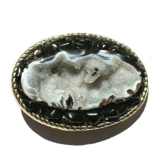Vtg Western Cowboy Belt Buckle Jewelry (Agate Stone Geode Gemstone Crystal) #98