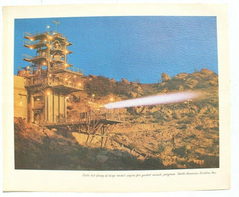 Vtg Static Test Firing Large Rocket Missile Program Litho Poster Print Ad