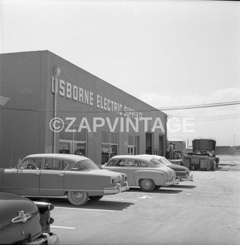 Vtg 1950's Osborne Electric Supply Building Old Cars (Buick) Photo #1612