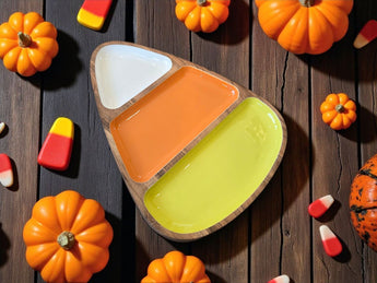New Wood Halloween Candy Corn Serving Party Candy Plate Dish Tray Platter