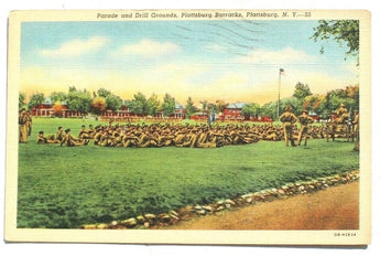 Vtg 1941 Parade & Drill Grounds Plattsburg Barracks N.Y. Postcard (38 of 1000)