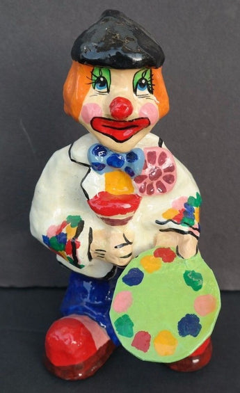 Vintage 1980's Paper Mache (Funny) Painting Clown Table Top Statue Art