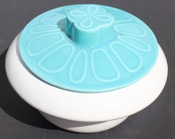Vintage MCM White / Blue Retro Pottery SERVING DISH W/ Lid USA
