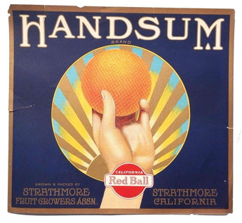 VTG Paper HANDSUM Fruit Orange CRATE Advertising LABEL California U.S.A 10X11