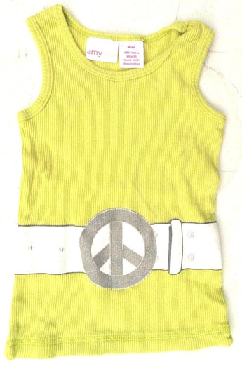 Girls AMY COE Lime Green PEACE Sign ( Hippie) Belt SHIRT 18 Months
