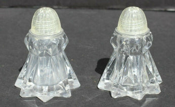 Pair Vintage MCM Retro Clear Glass Starburst Table Top Salt N Pepper