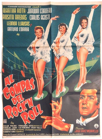 Vtg Mexican Movie Poster 1957 Al Compas Del Rock'N Roll (Martha Roth )