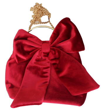 New Alessia Red Velvet Bow Detachable Cross Body Chain Hoop Handle Handbag Purse