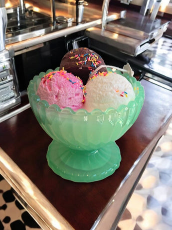 New Retro Diner Scoops Of Ice Cream In Glass Frosted Bowl Candle Birthday Gift