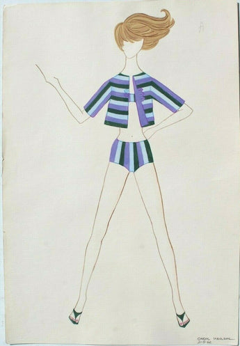 Vintage 1962 Retro MCM Women's Fashion Clothing Designer Sketch Drawing #33
