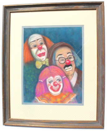 VINTAGE Joan Bartlett Soft Pastel 3 Circus Clowns Family CLOWN Wall Art