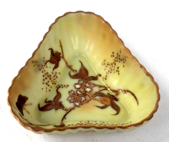 Vtg 1915 Asian Japanese Style Hand Painted W/ Gold Porcelain Condiment Dish