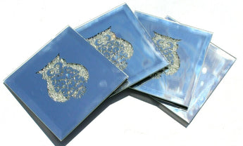 NEW 4 Piece American Atelier Glass Rhinestones Owl Bird Glass Mirror Coasters