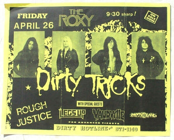 Vtg 1980s 1990s Punk Rock Hair Band Concert Flyer - Dirty Ticks (The Roxy)