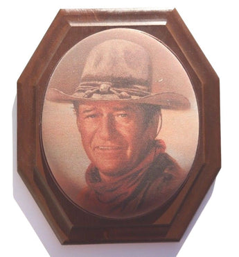 VINTAGE Pebbled Textured Oval Bubble John Wayne Wooden Frame Hanging Photo