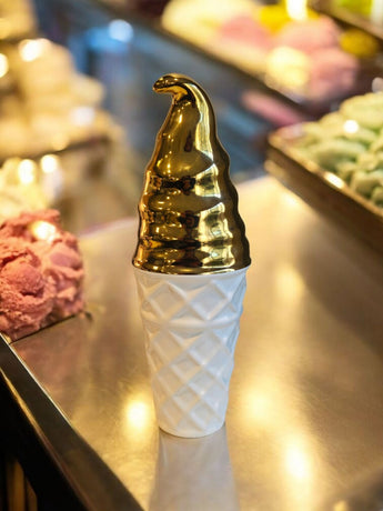 New Gold Dipped Soft Serve Large Ice Cream Cone Statue Decor Figurine
