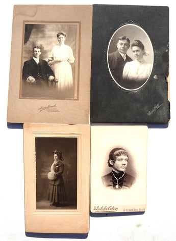 Vintage Lot of 4 1900's Family / Individual Photo STUDIO GRAND W/ Built In Frame