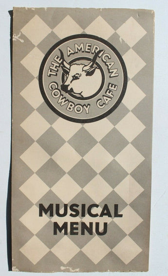 Vintage The American Cowboy Cafe Musical Menu Informational Brochure