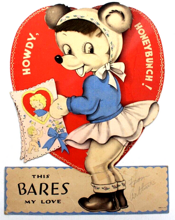 Vintage 1950s THIS BARE MY LOVE Large Heart Valentines Day Card W/ Hair