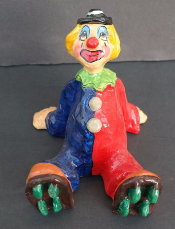 Vintage 1980's Paper Mache (Funny) Roller Skating Clown Table Top Statue Art