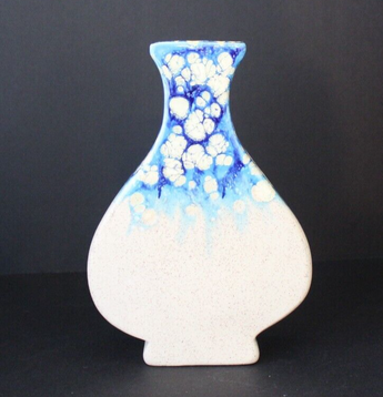Vintage SKS Studio Art Pottery Stoneware Blue Abstract Flower Vase