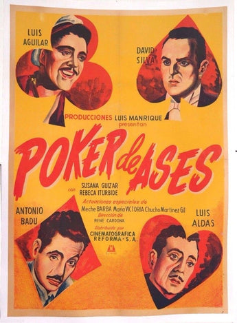 Vtg Mexican Movie Poster - 1952 POKER DE ASES ( Luis Aguilar / David Silva )