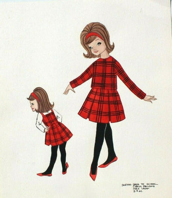 Vintage 1962 Retro MCM Kids Girl Fashion Clothing Designer Sketch Drawing #35