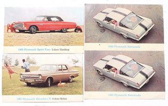 4 Vtg Lot 1965 Plymouth Dealer Promo Postcard (Fury, Belvedere II, Barracuda)