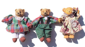Vintage Lot of 3 Country Side Porcelain Teddy Bear Stuffed Body Figurines