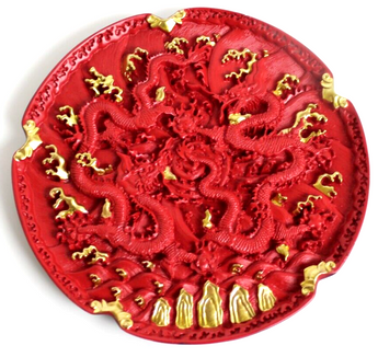 New Chinese Dragon’s Gold & Red Laca Cinabrio Decorative Plate Decor