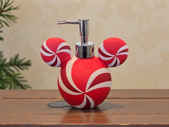 New Christmas Red / White Soft Touch Peppermint Mickey Mouse Soap Dispenser