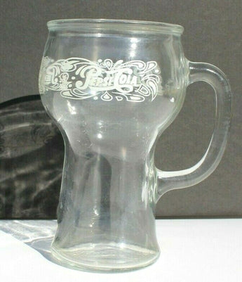 Vintage Collectable Pepsi Cola Soda Clear Glass Cup Mug w/ Handle 6.5"