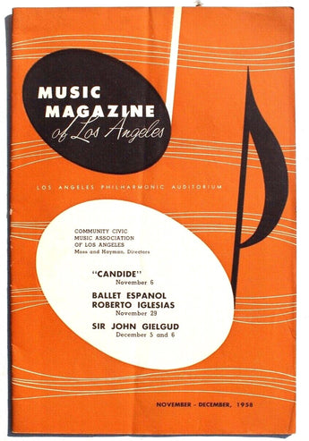 Vtg 1958 MUSIC MAGAZINE OF LOS ANGELES - PHILHARMONIC Auditorium (Ballet)