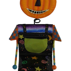 Vintage Halloween Spooky Funny Silly Face Metal Pumpkin Man Chair Decor