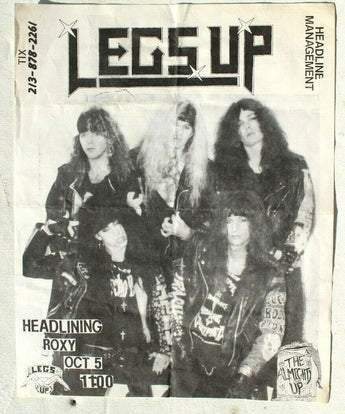 Vtg 1980s 1990s Punk Rock Hair Band Concert Flyer - Legs Up (Roxy) Oct 5th