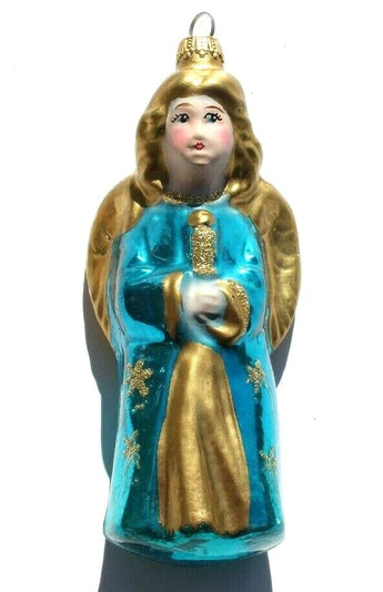 Vintage Blue Angel Blown Glass Handcrafted Christmas Tree Ornament