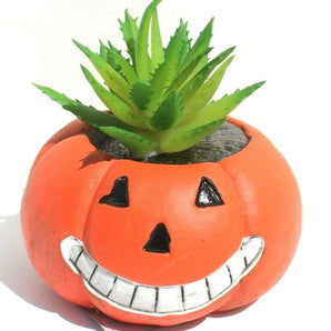 NEW Orange Happy Smiling Halloween Pumpkin Ceramic Planter Plot W/ Succulents