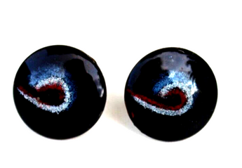 Vintage Gold Frame Retro Art Deco MCM Red White & Blue Swirl Men's Cuff Links
