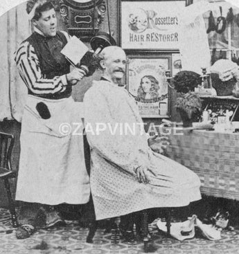 Vtg Antique 1900s Msn Getting His Hair Done Pleasures Of The Rotary Photo #2532