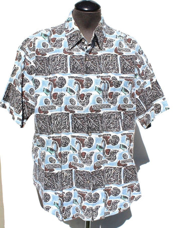 Vintage Trapp's Mervyn's Aztec Hawaiian Beach Retro BUTTON Collar SHIRT LRG