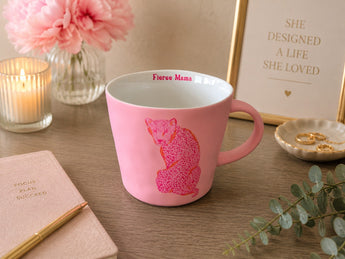New Neon Pink Soft Touch Cheetah Fierce Mama Tea Coffee Mug Gift