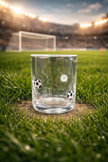 New Glass Black & White Soccer Ball Sports Tumbler Beverage Glass Cup White Rim