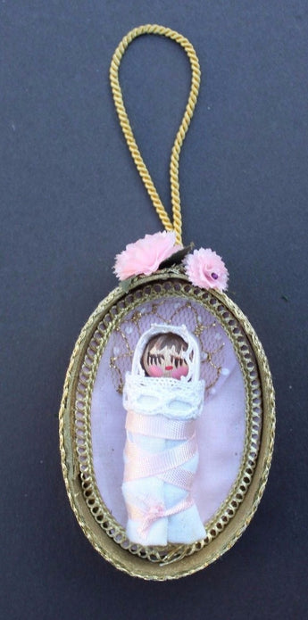 VINTAGE 1980's Baby Girl Wrapped In Blanket Christmas Tree Ornament
