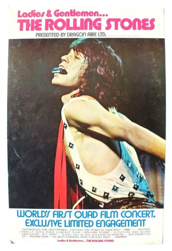 Vtg 1973 The Rolling Stones Ladies & Gentlemen (Dragon Aire) Window Card Poster