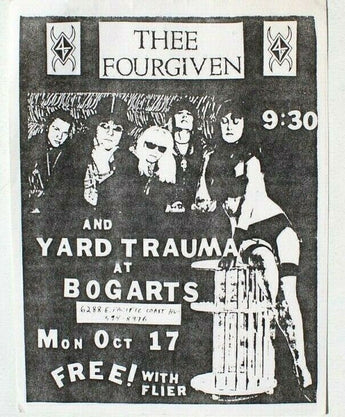 Vtg 1980s Thee Fourgiven & Yard Trauma At Bogarts Punk Rock Concert Flyer CA