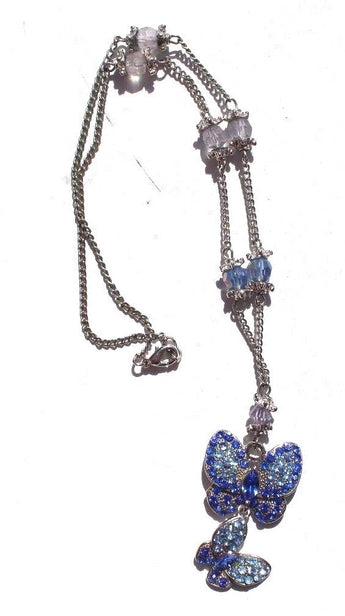 Vintage Blue Butterfly Faux Diamond Necklace