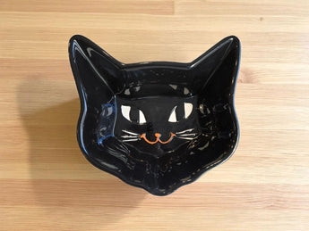 Nrew Spooky Black Cat Smiling Face Head Halloween Ceramic Candy Bowl Dish Decor