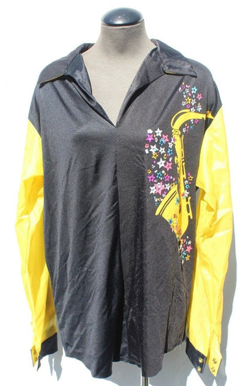 Vtg Men’s Custom Made Retro Disco Costume Dance Saxophone Funky Shirt Lrg