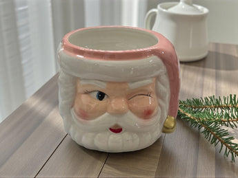 New Pink Santa Claus Winking Christmas Holiday Head Flower Plant Pot Decor